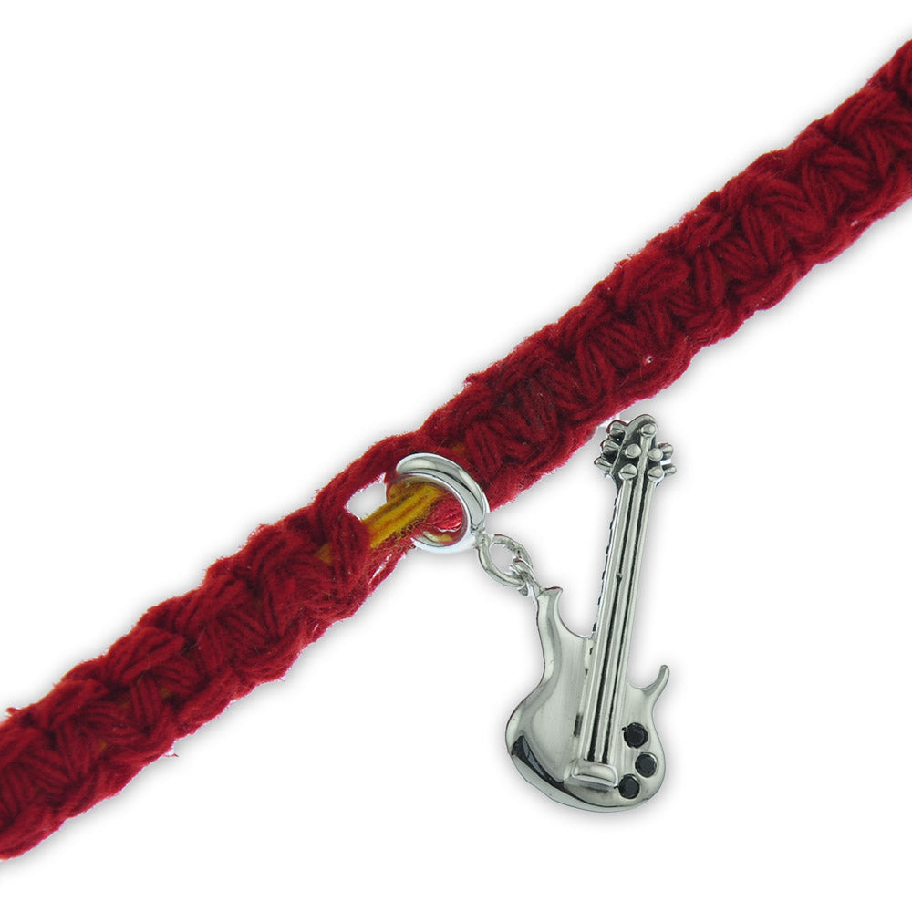 Strummin' and Hummin' Guitar Silver Charm Adjustable Moli Rakhi Bracelet