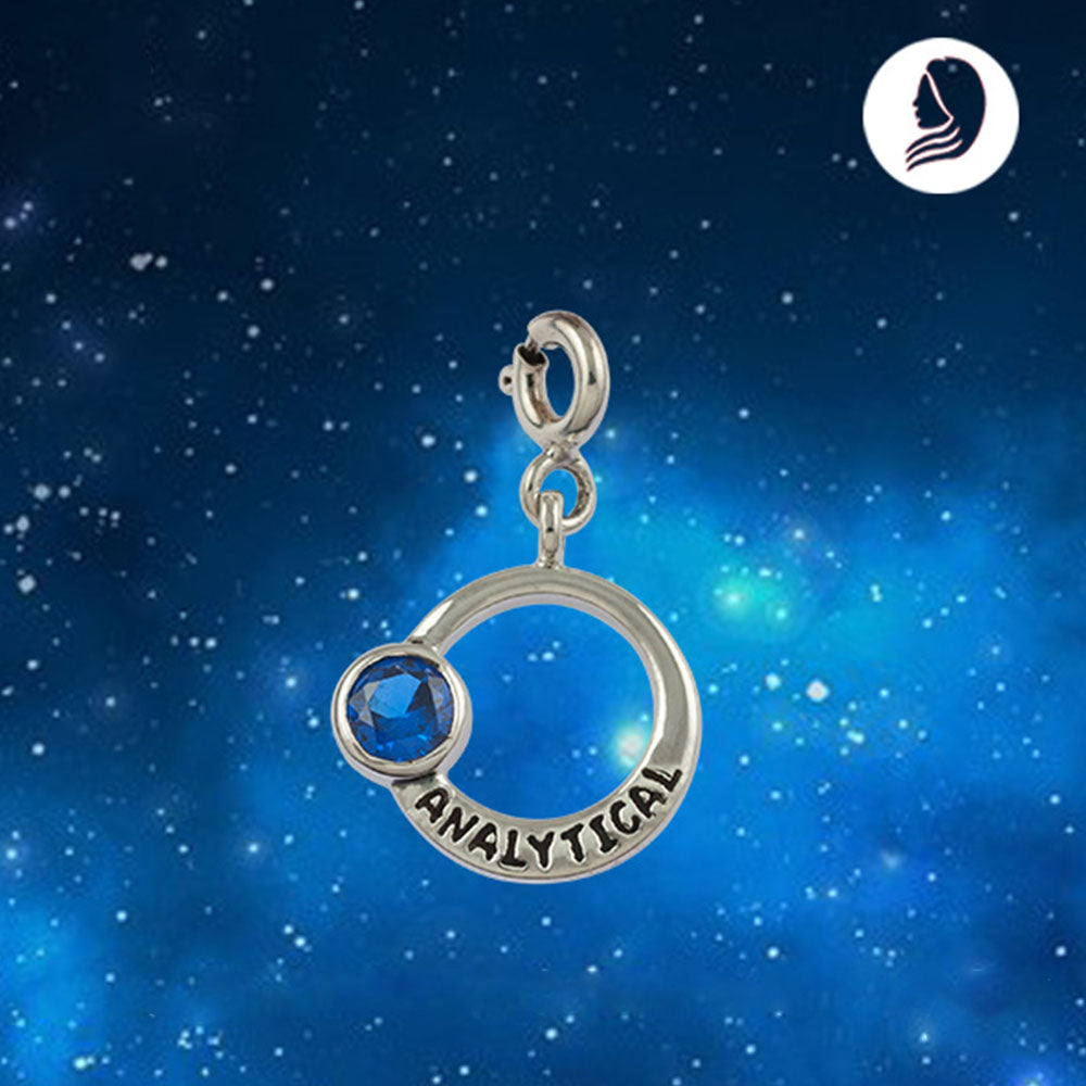 Analytical Virgo Zodiac Silver Charm with Blue Sapphire