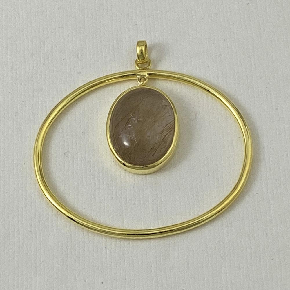 Araiya Gold-Plated Silver Rutile Quartz Oval Gemstone Pendant-17
