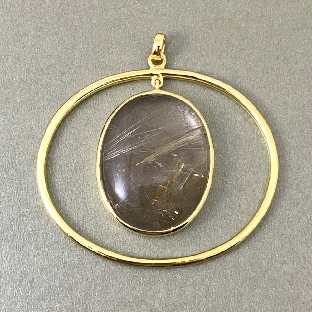 Micron Gold-Plated Silver Araiya 50-Carat Rutile Quartz Gemstone Pendant for Women
