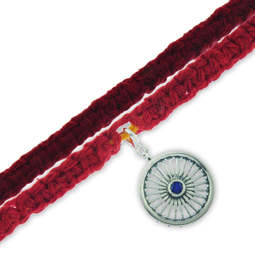 Ashok Chakra Wheel of Progress Silver Charm Moli Rakhi Bracelet