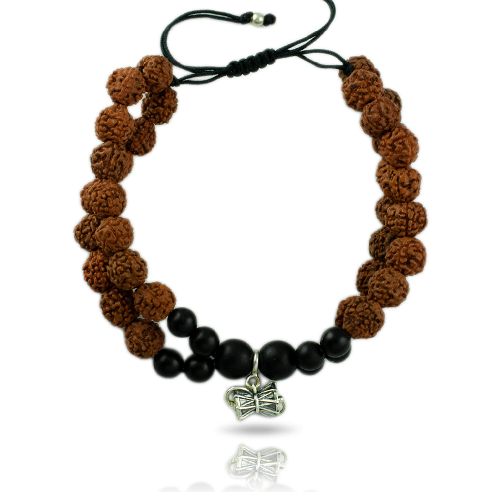 Damru Silver Charm Rudraksh Rakhi Adjustable Bracelet