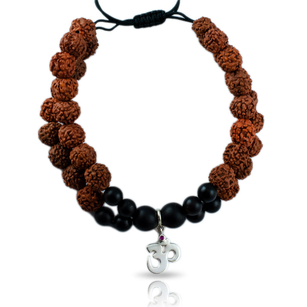 Om Silver Charm Rudraksh Rakhi Adjustable Bracelet