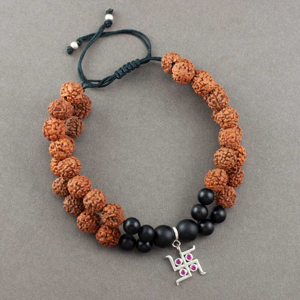 Svasti Silver Charm Rudraksh Rakhi Adjustable Bracelet