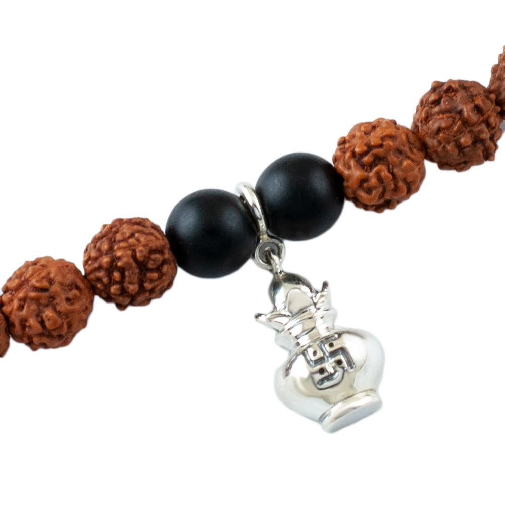 Kalash Silver Charm Rudraksh Rakhi Adjustable Bracelet
