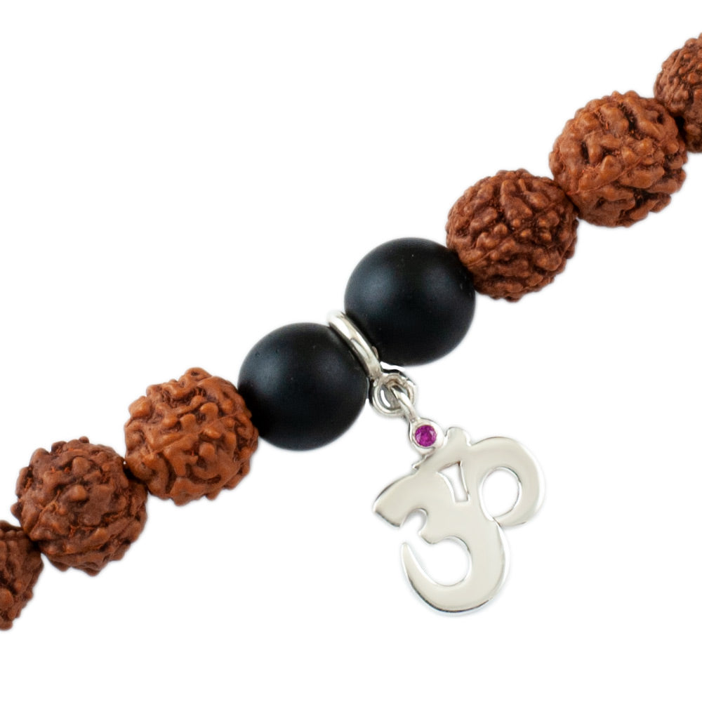 Om Silver Charm Rudraksh Rakhi Adjustable Bracelet