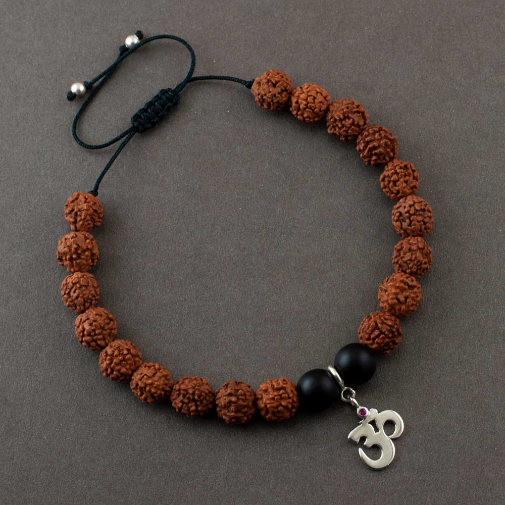 Om Silver Charm Rudraksh Rakhi Adjustable Bracelet