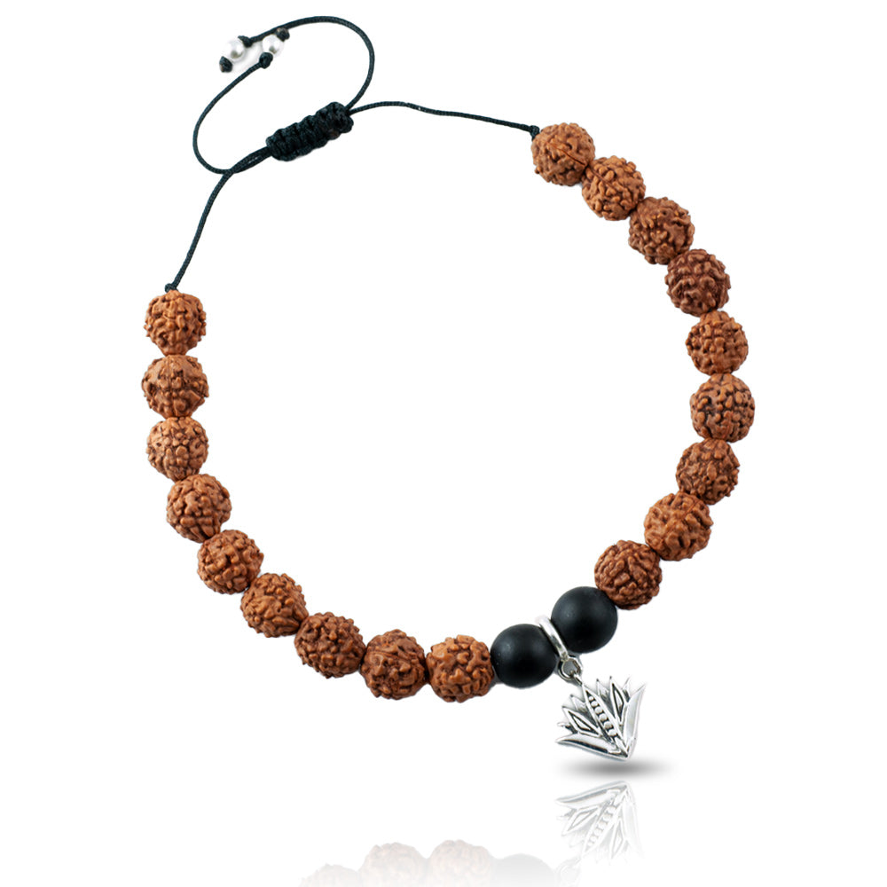 Blue Lotus Silver Charm Rudraksh Rakhi Adjustable Bracelet