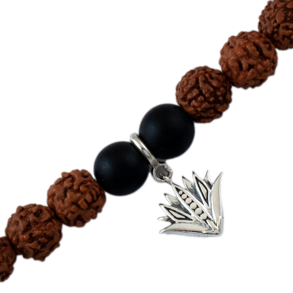 Blue Lotus Silver Charm Rudraksh Rakhi Adjustable Bracelet