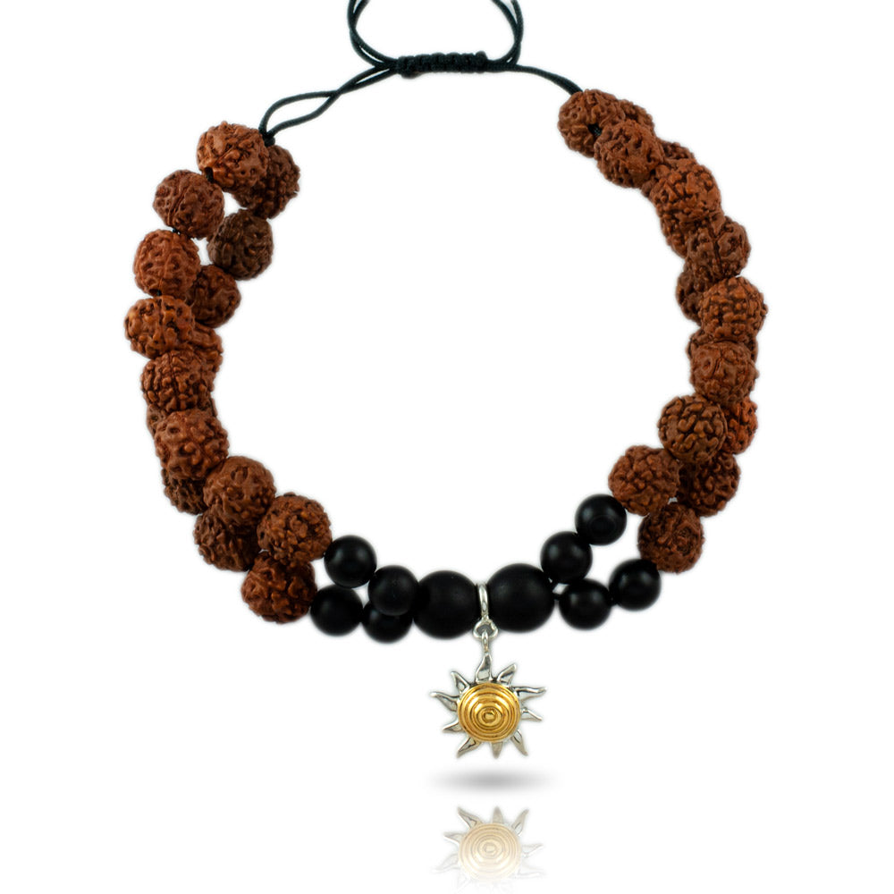 Sunshine Silver Charm Rudraksh Rakhi Adjustable Bracelet