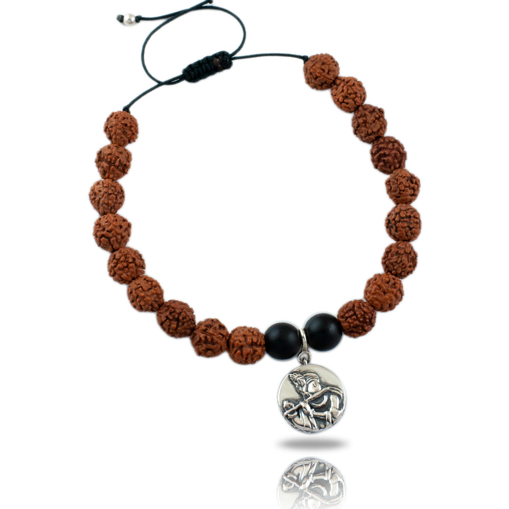 Radha Krishna Aashirwaad Silver Charm Rudraksh Rakhi Adjustable Bracelet