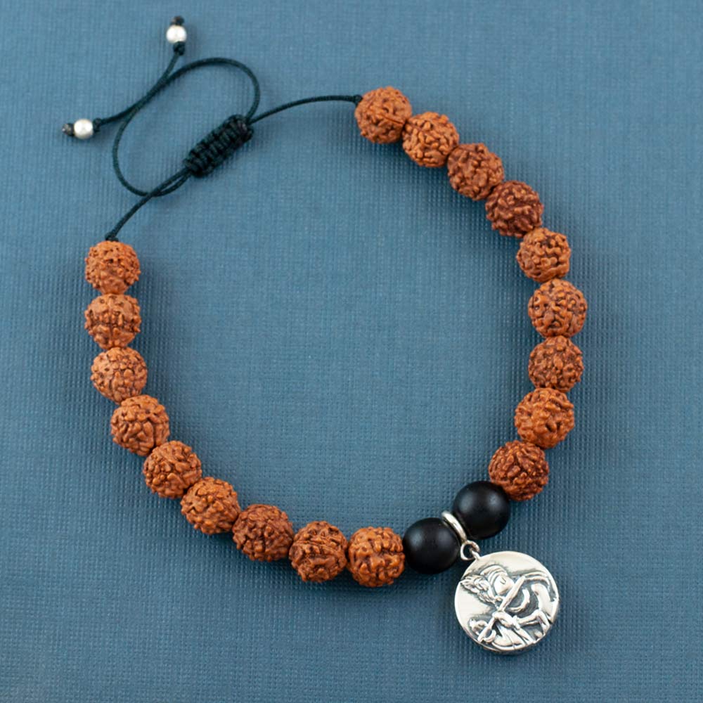 Radha Krishna Aashirwaad Silver Charm Rudraksh Rakhi Adjustable Bracelet
