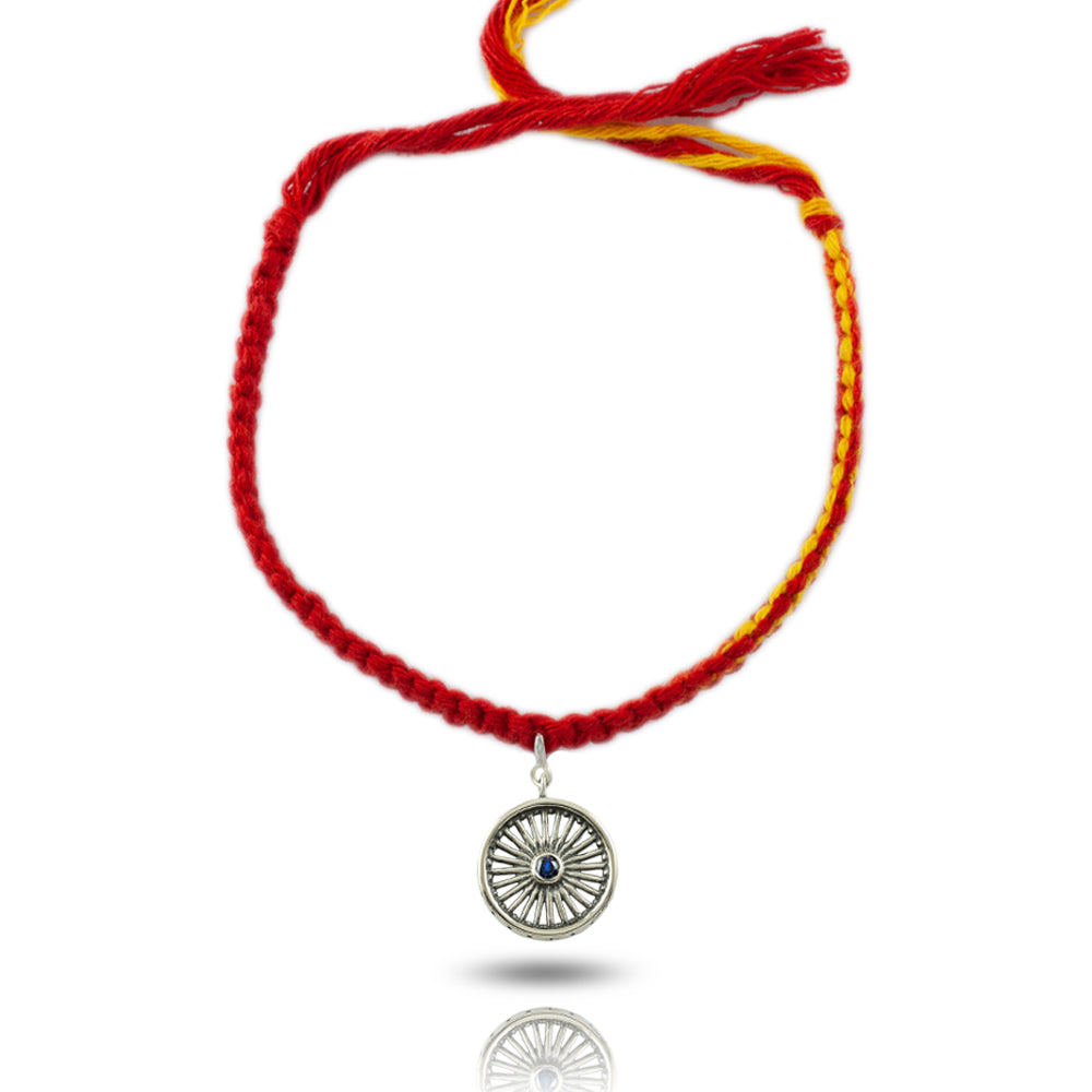 Ashok Chakra Wheel of Progress Silver Charm Moli Rakhi Bracelet