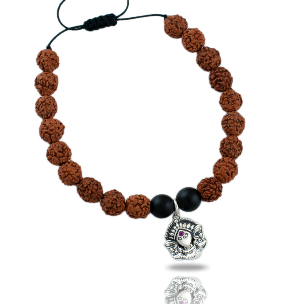 Durga Aashirwaad Silver Charm Rudraksh Rakhi Adjustable Bracelet