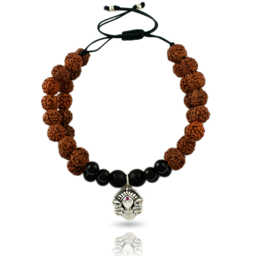 Durga Aashirwaad Silver Charm Rudraksh Rakhi Adjustable Bracelet