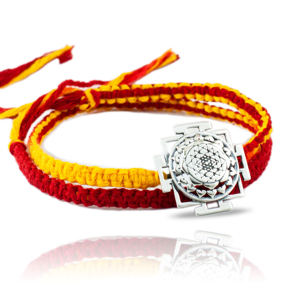 Shri Yantra Silver Pendant Moli Rakhi Bracelet