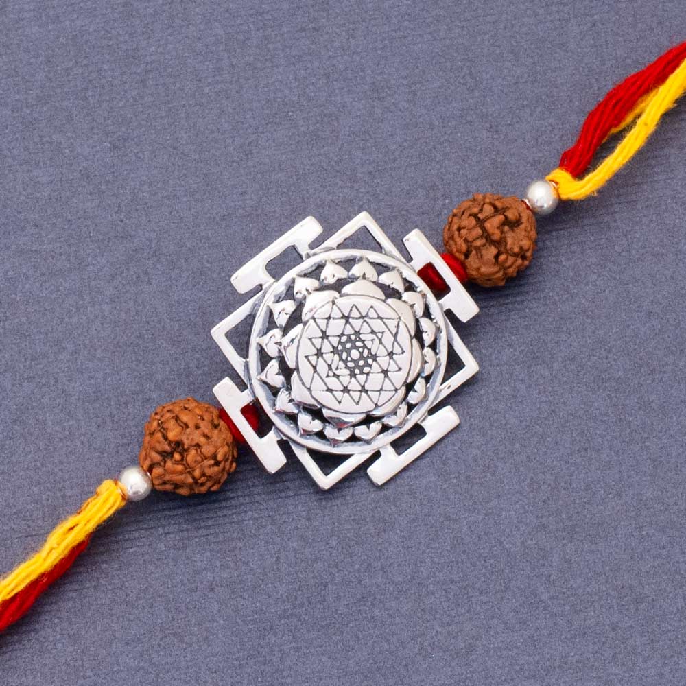Shri Yantra Silver Pendant Moli Rakhi Bracelet