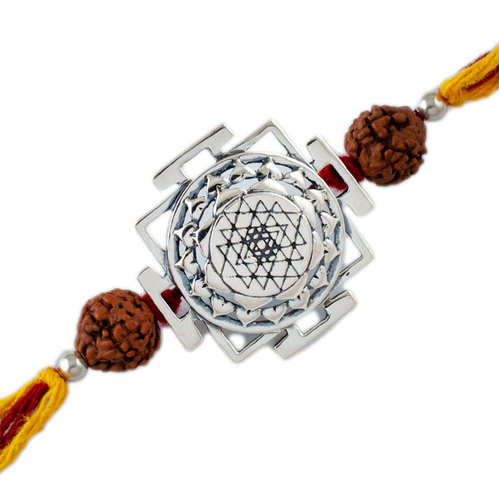 Shri Yantra Silver Pendant Moli Rakhi Bracelet