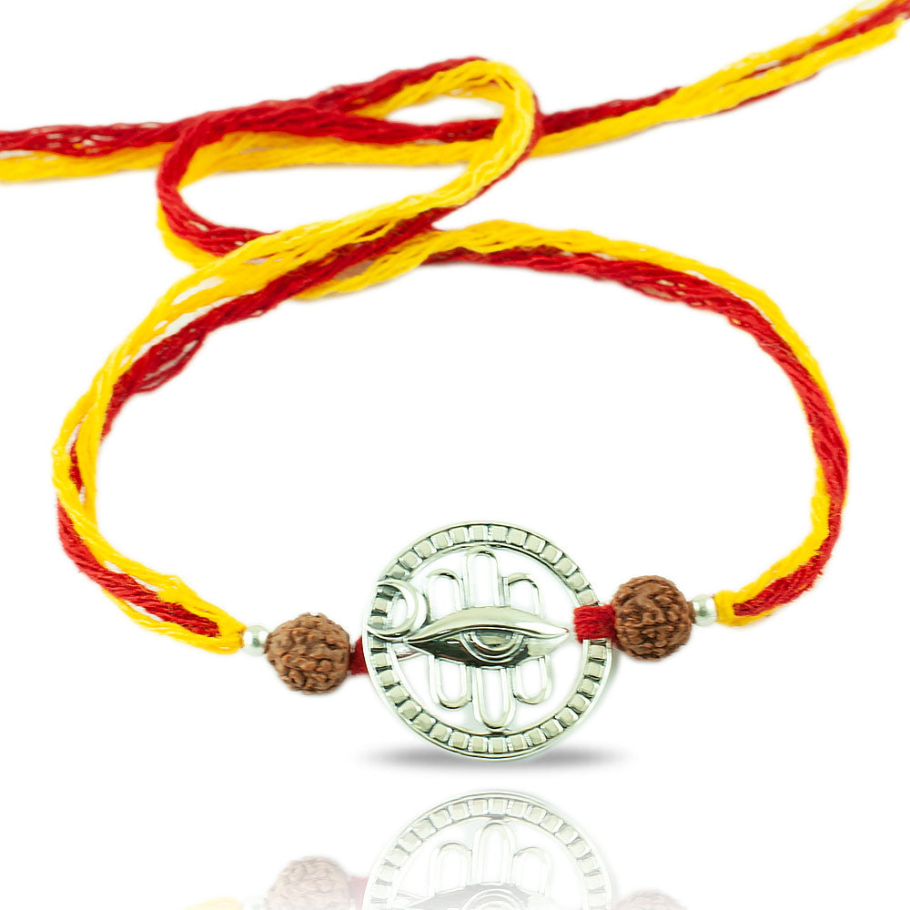 Shiva Third Eye Chandramaa Silver Pendant Moli Rakhi Bracelet