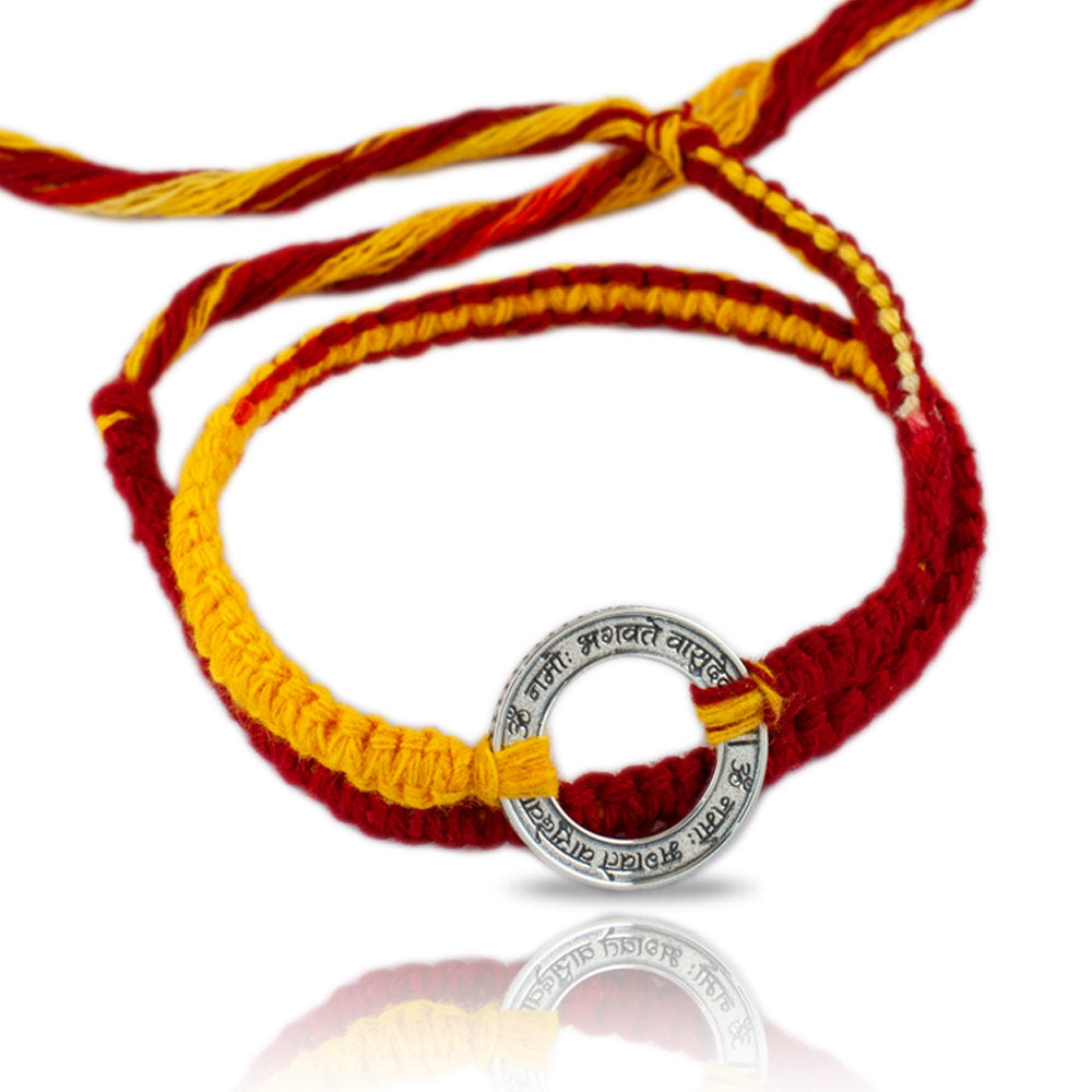 Vishnu Mantra Silver Pendant Moli Rakhi Bracelet