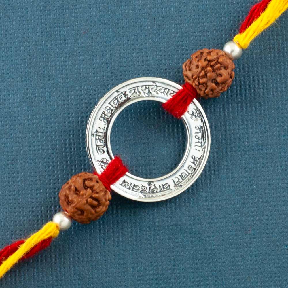 Vishnu Mantra Silver Pendant Moli Rakhi Bracelet