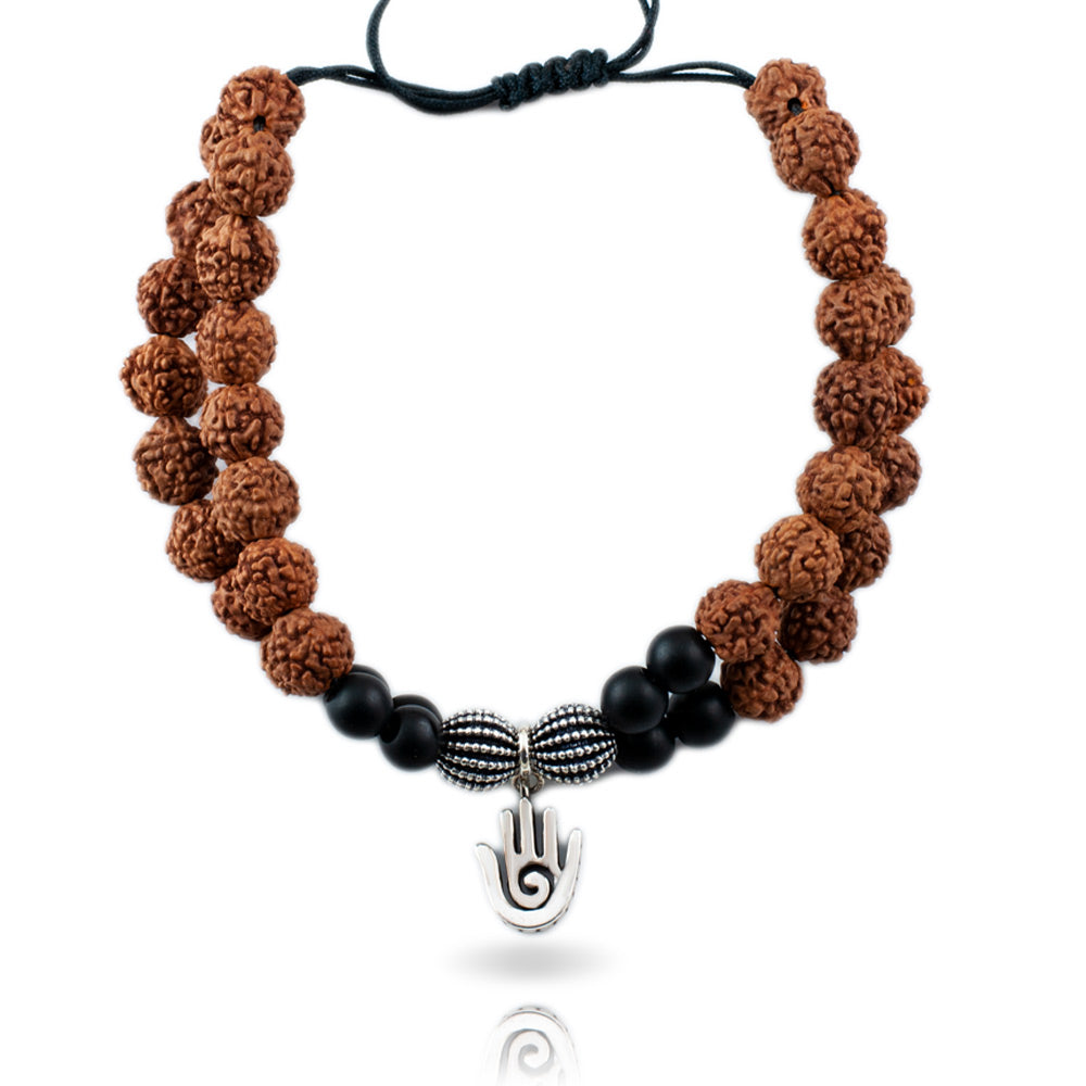 Healing Hand Silver Charm Rudraksh Rakhi Adjustable Bracelet