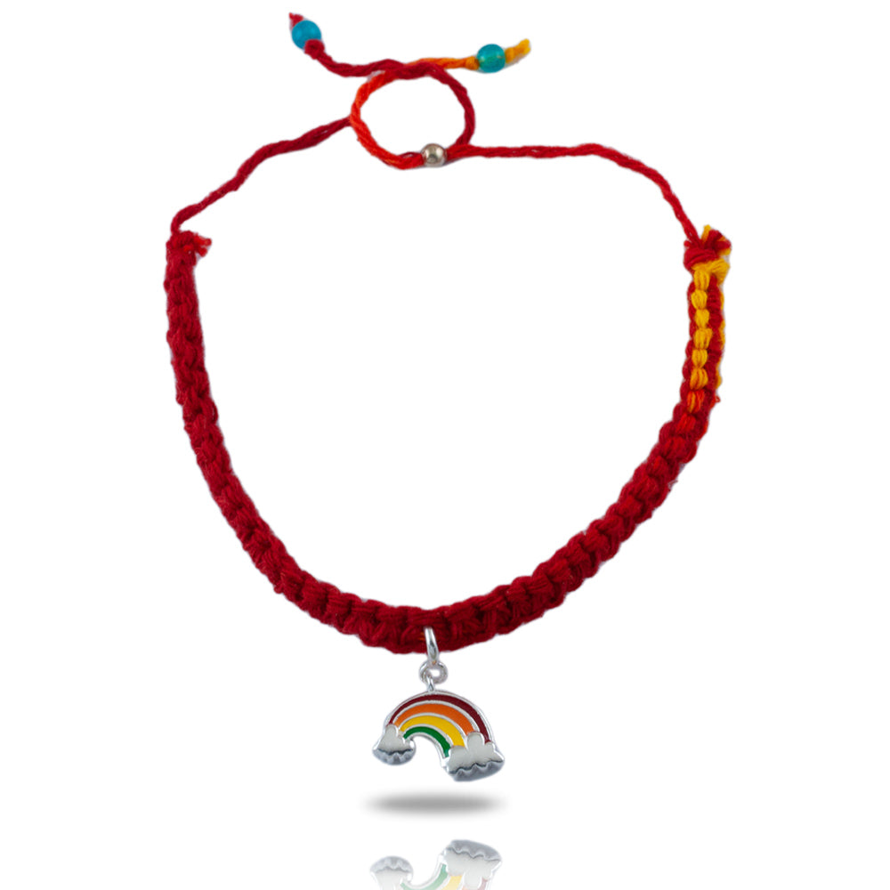 Somewhere Over the Rainbow Silver Charm Adjustable Moli Rakhi Bracelet