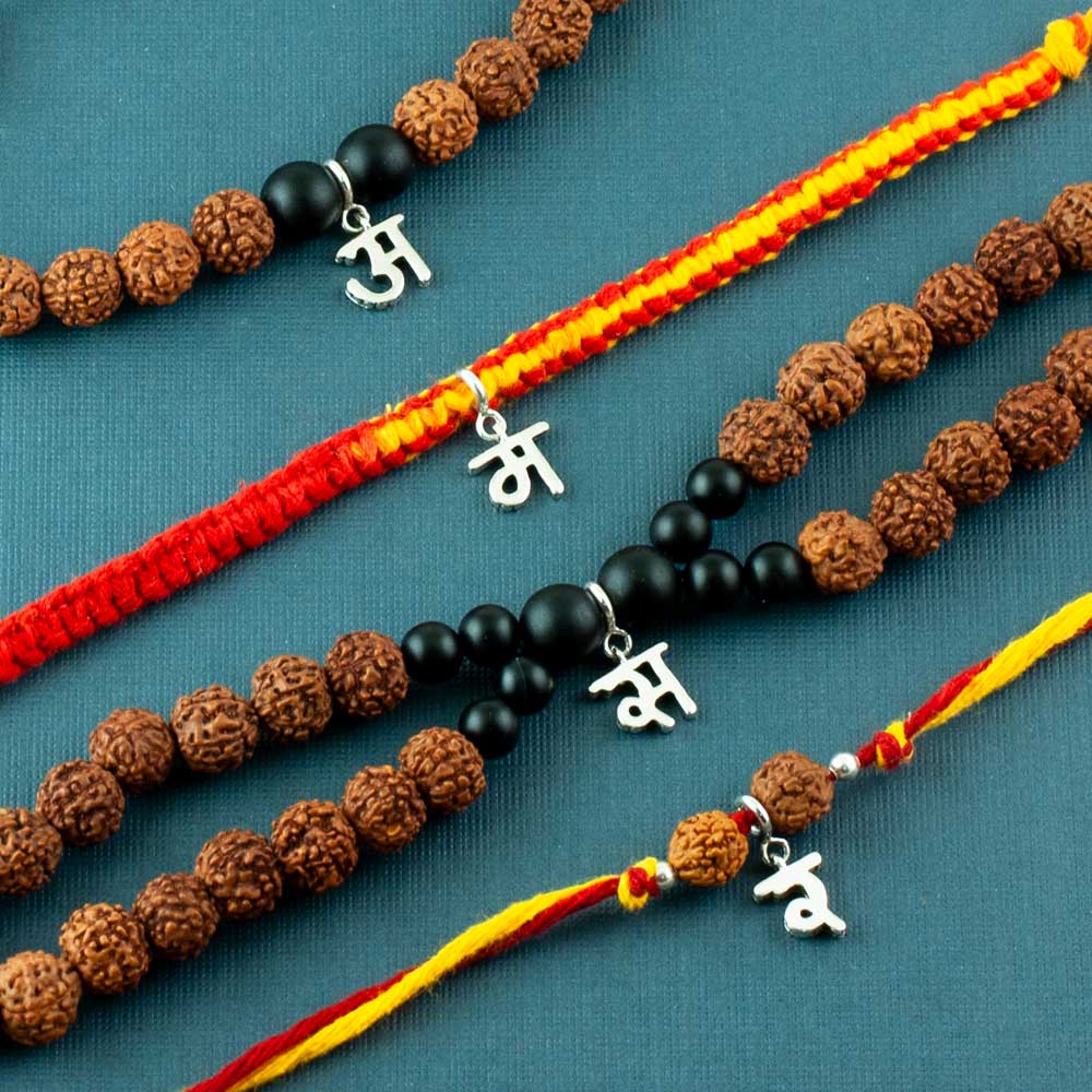 Choose Your Hindi Alphabet Silver Charm on Moli Rakhi Bracelet