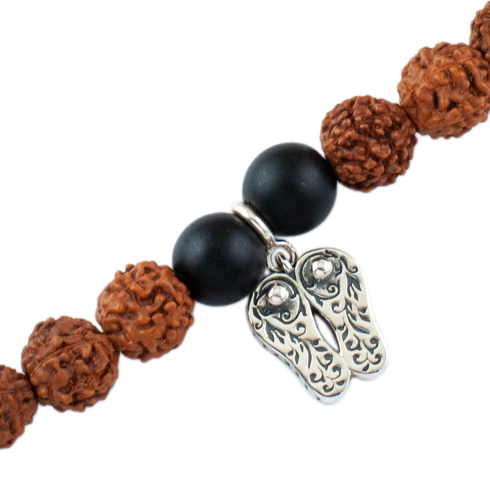 Charan Paduka Silver Charm Rudraksh Rakhi Adjustable Bracelet