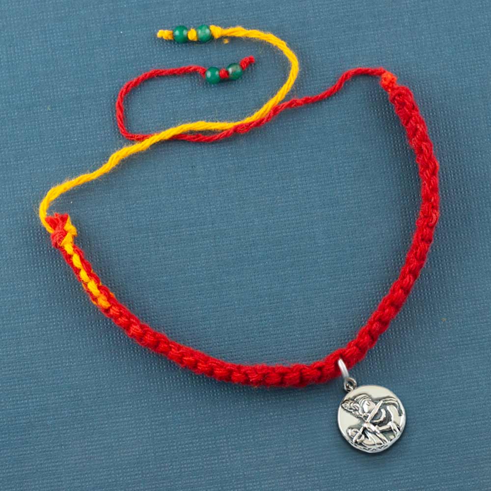 Radha Krishna Aashirwaad Silver Charm Lumba Moli Rakhi Bracelet
