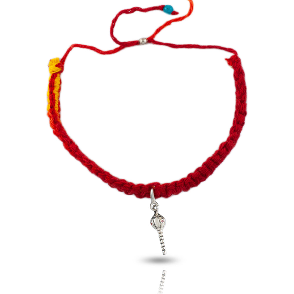 Sashakta Hanumanji Gada Silver Charm Adjustable Moli Rakhi Bracelet