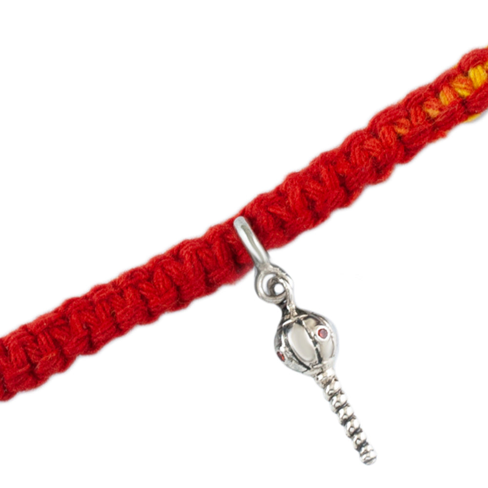 Sashakta Hanumanji Gada Silver Charm Adjustable Moli Rakhi Bracelet