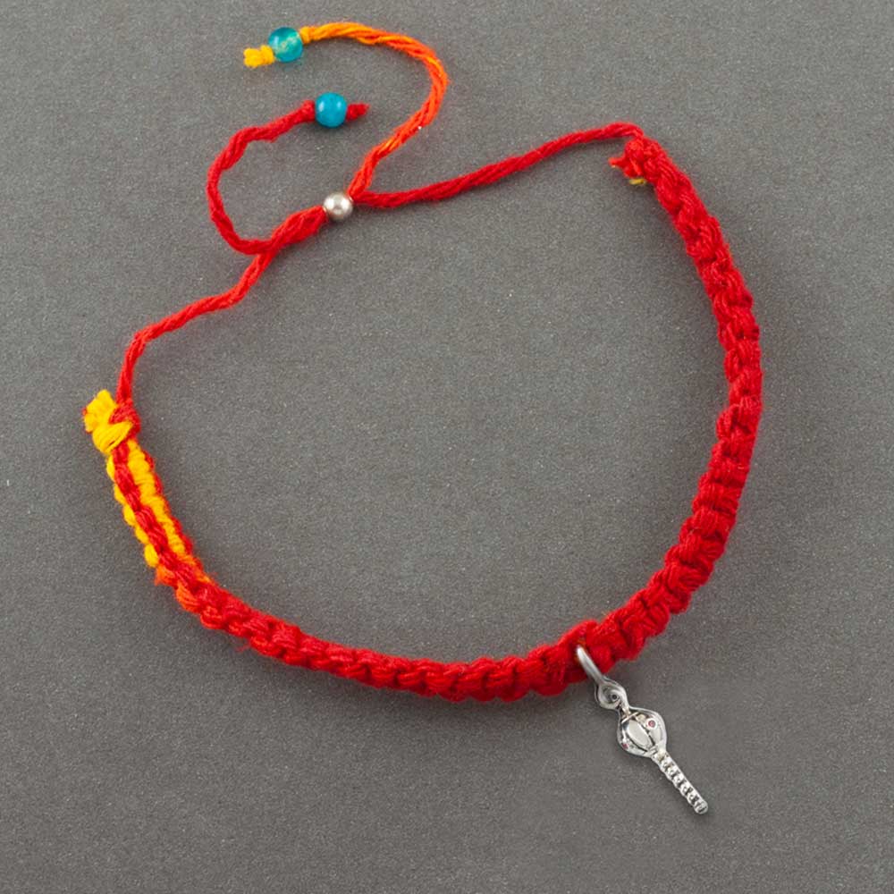 Sashakta Hanumanji Gada Silver Charm Adjustable Moli Rakhi Bracelet