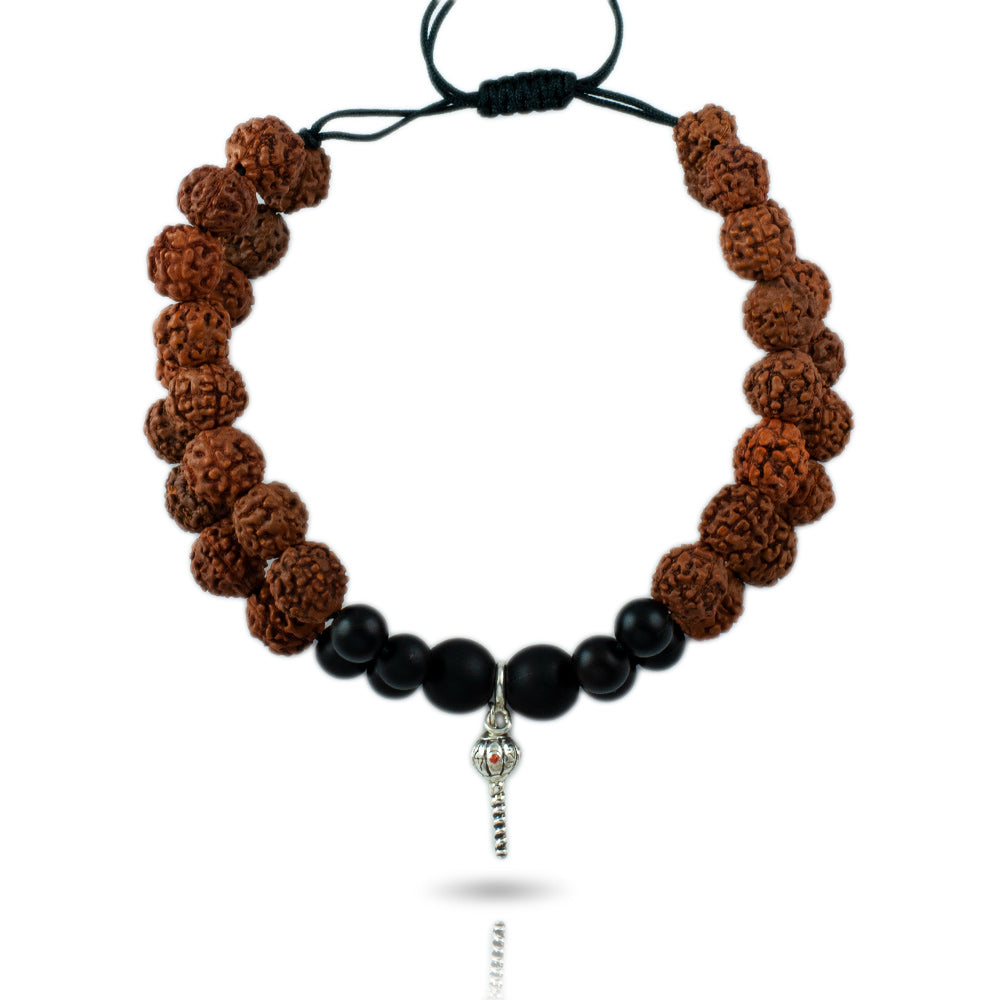Sashakta Hanumanji Gada Silver Charm Rudraksh Rakhi Adjustable Bracelet