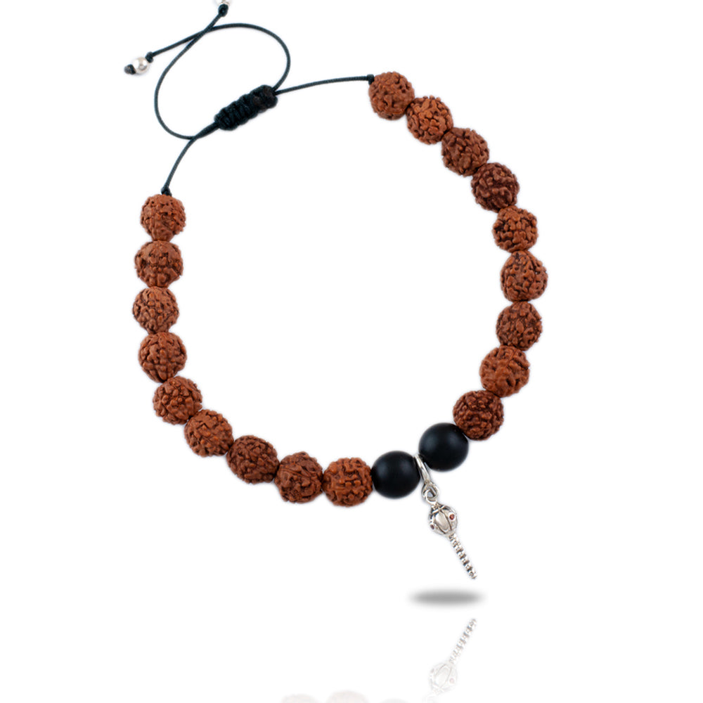 Sashakta Hanumanji Gada Silver Charm Rudraksh Rakhi Adjustable Bracelet