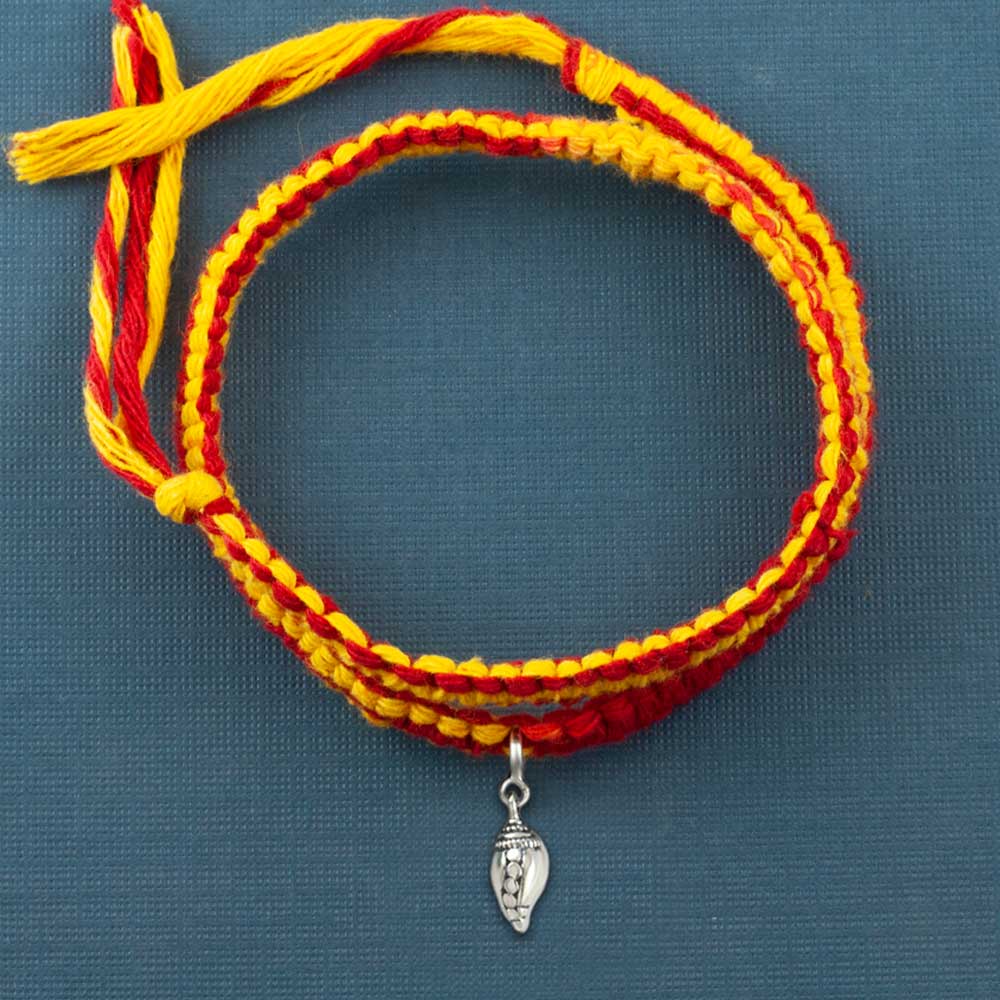 Sacred Shankh Silver Charm Moli Rakhi Bracelet