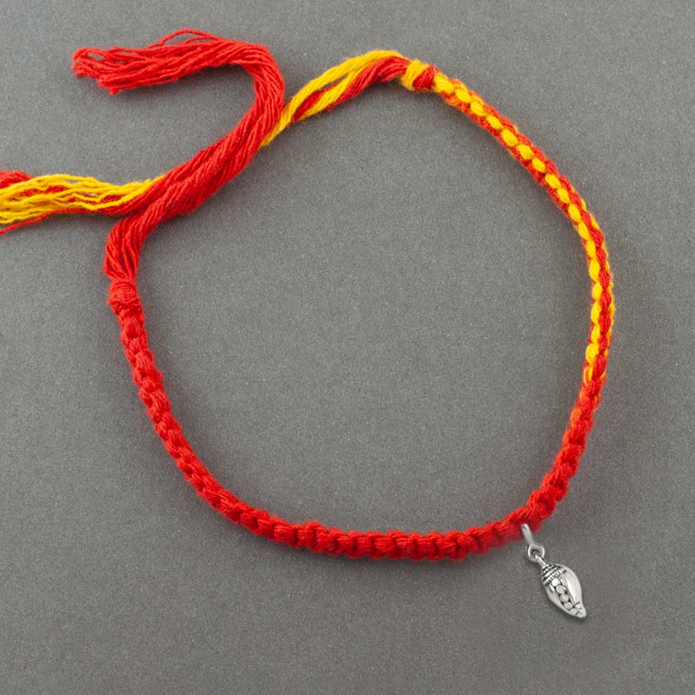Sacred Shankh Silver Charm Moli Rakhi Bracelet
