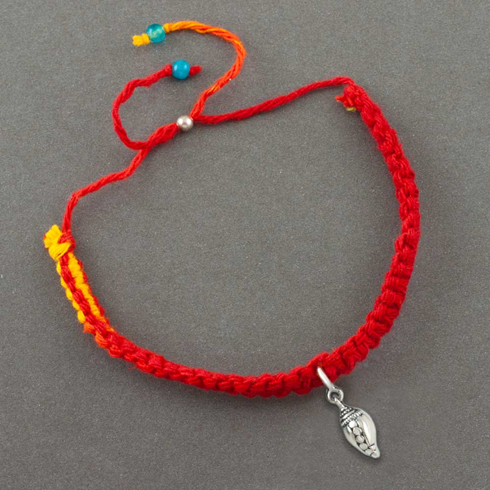 Sacred Shankh Silver Charm Adjustable Moli Rakhi Bracelet