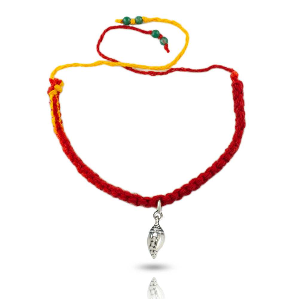 Sacred Shankh Silver Charm Lumba Rakhi Bracelet