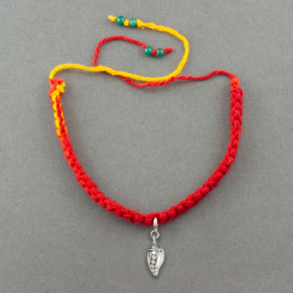 Sacred Shankh Silver Charm Lumba Rakhi Bracelet
