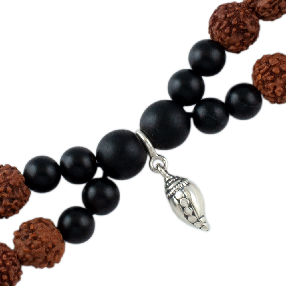 Sacred Shankh Silver Charm Rudraksh Rakhi Adjustable Bracelet