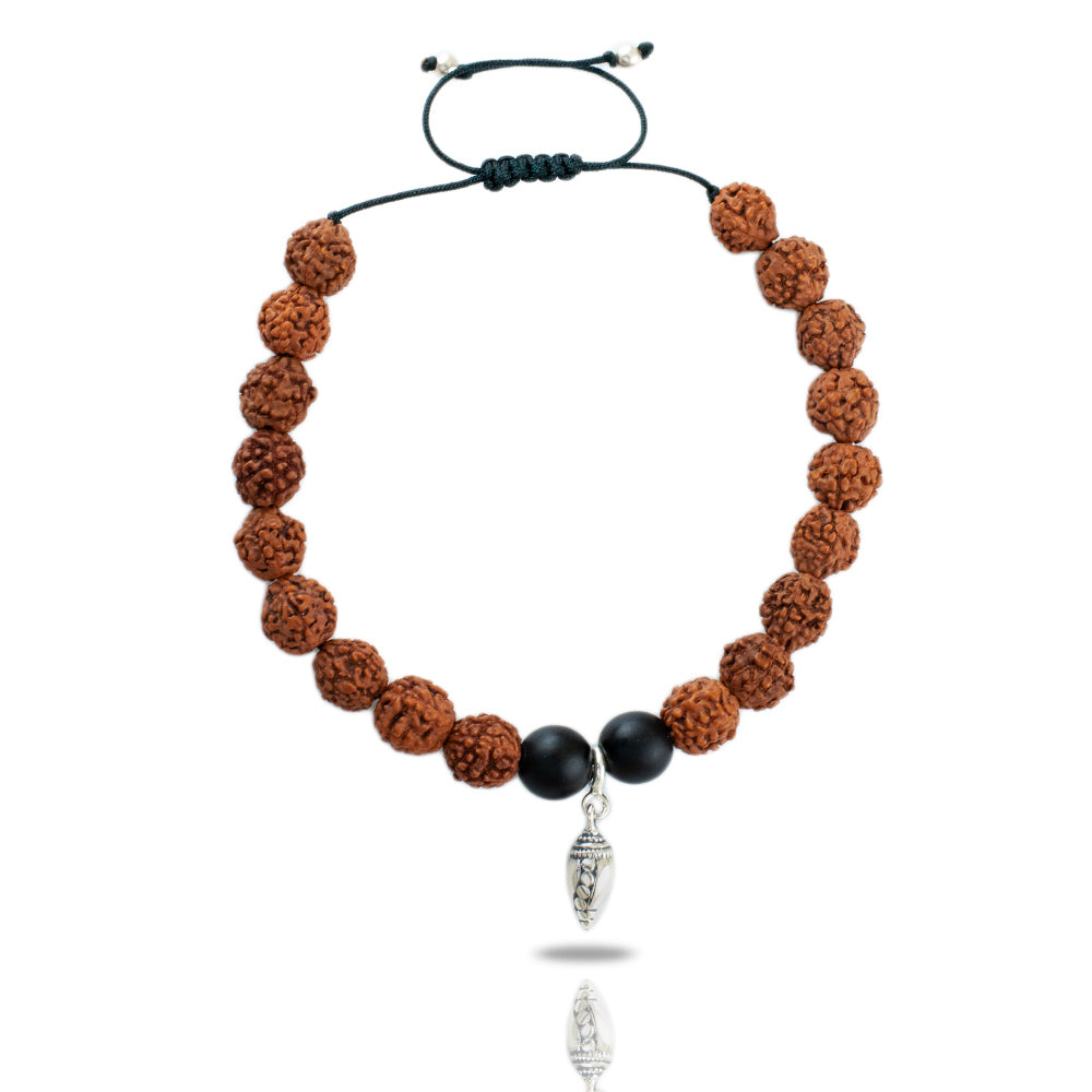 Sacred Shankh Silver Charm Rudraksh Rakhi Adjustable Bracelet