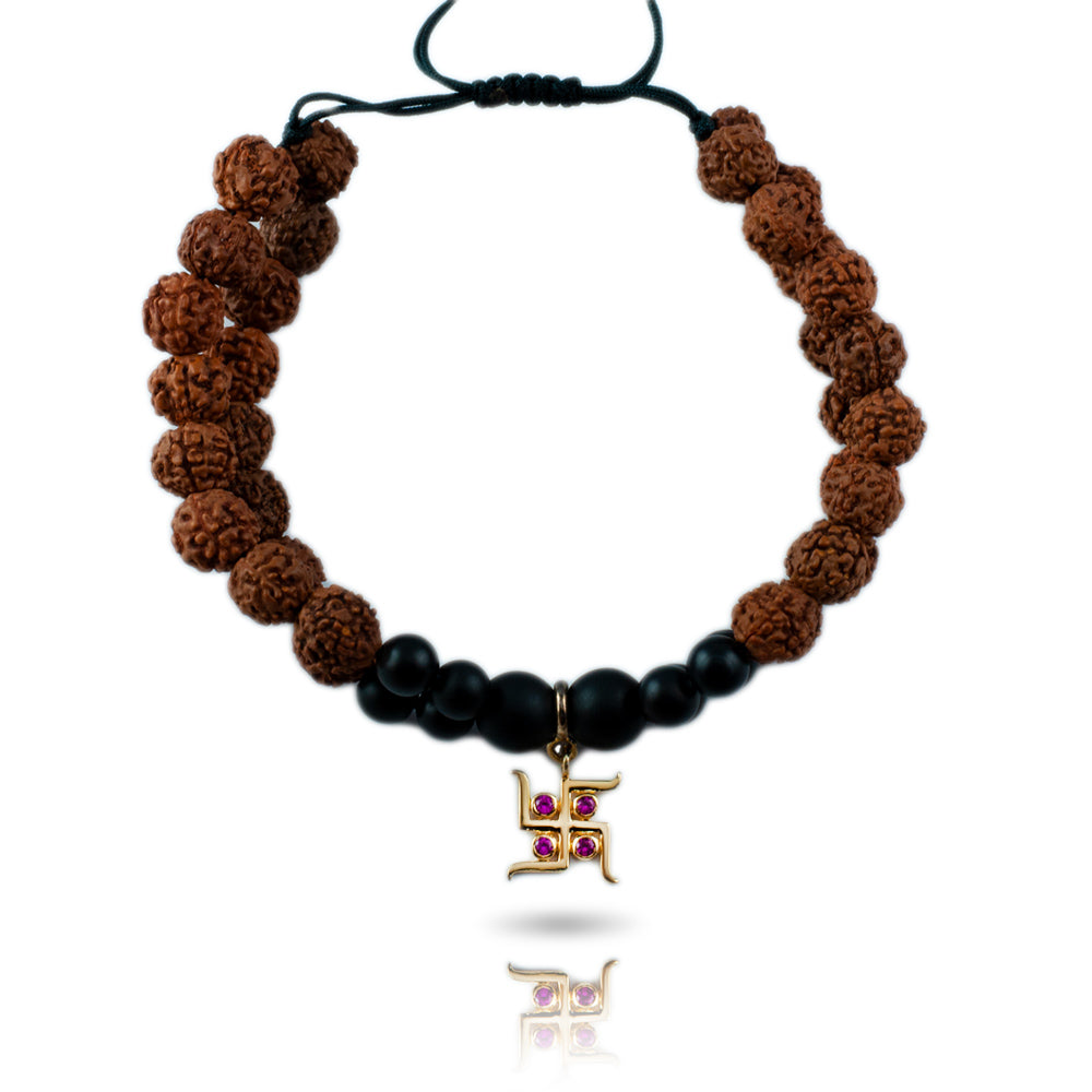 Svasti Gold-Plated Silver Charm Rudraksh Rakhi Adjustable Bracelet