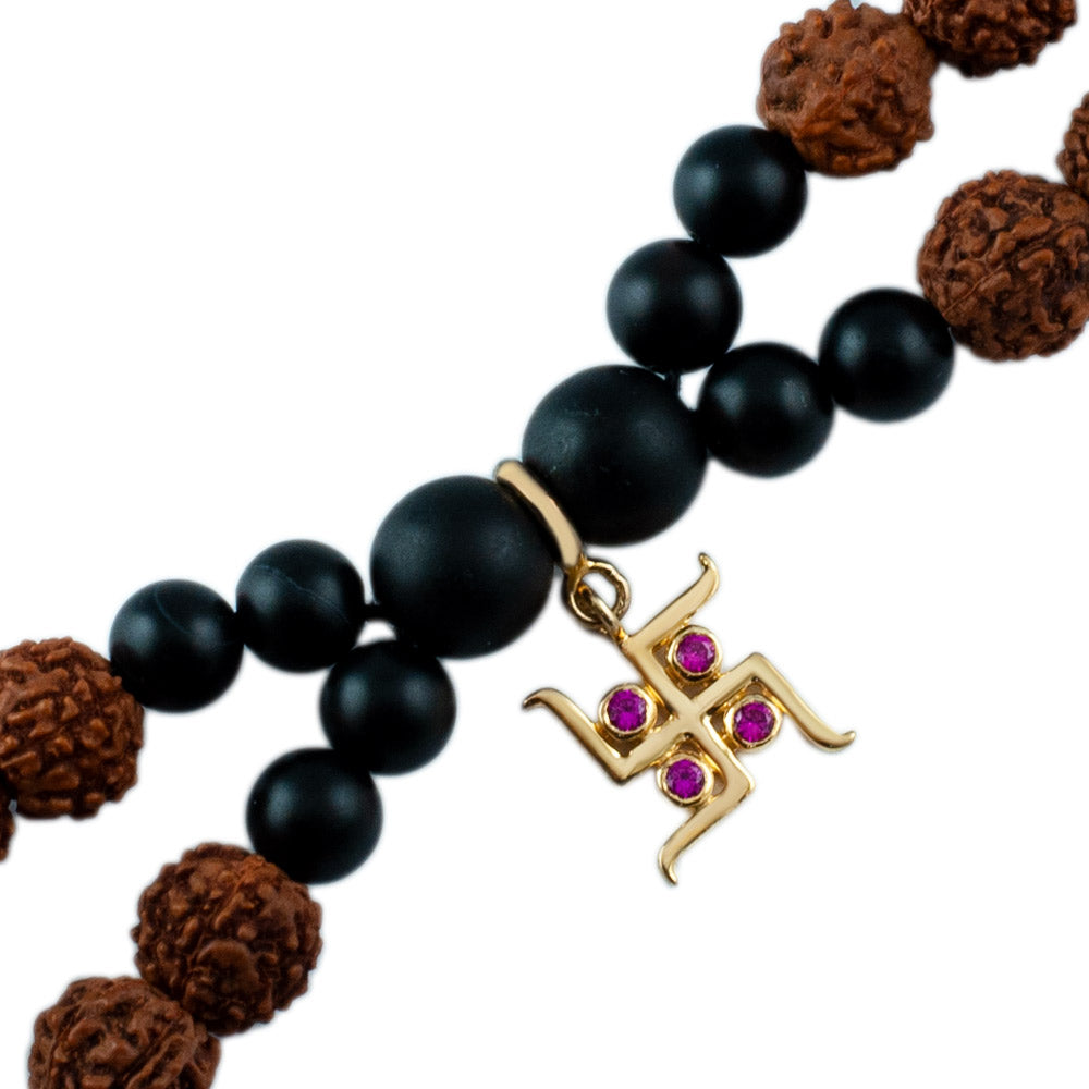 Svasti Gold-Plated Silver Charm Rudraksh Rakhi Adjustable Bracelet