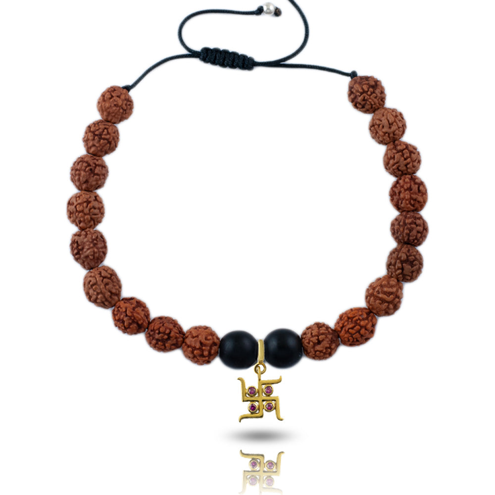 Svasti Gold-Plated Silver Charm Rudraksh Rakhi Adjustable Bracelet