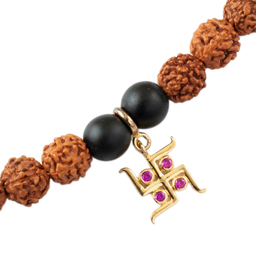 Svasti Gold-Plated Silver Charm Rudraksh Rakhi Adjustable Bracelet