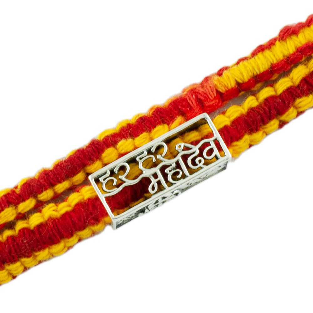 Har Har Mahadev (हर हर महादेव) Silver Pendant Bead Moli Rakhi Bracelet