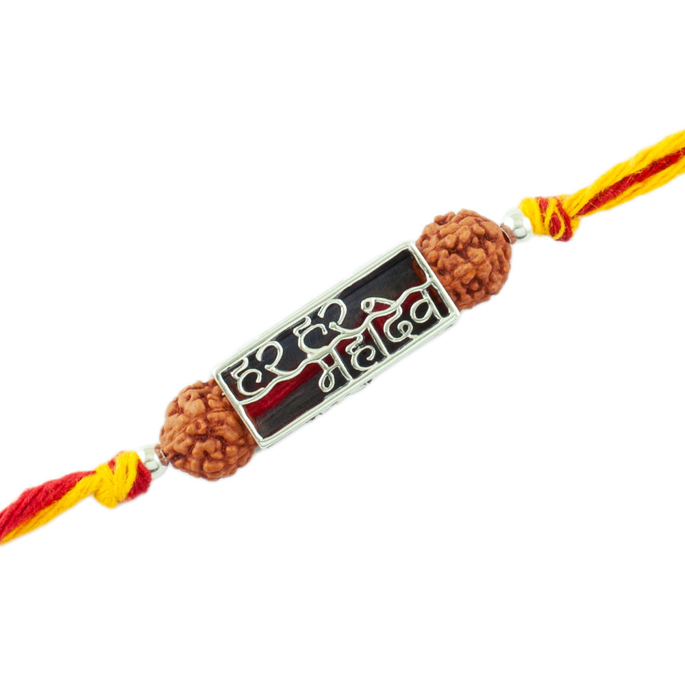 Har Har Mahadev (हर हर महादेव) Silver Pendant Bead Moli Rakhi Bracelet