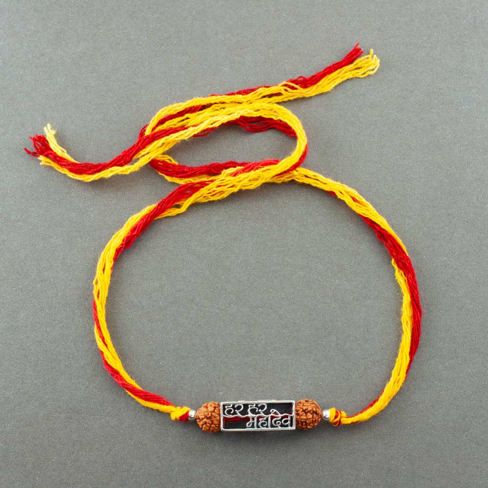 Har Har Mahadev (हर हर महादेव) Silver Pendant Bead Moli Rakhi Bracelet
