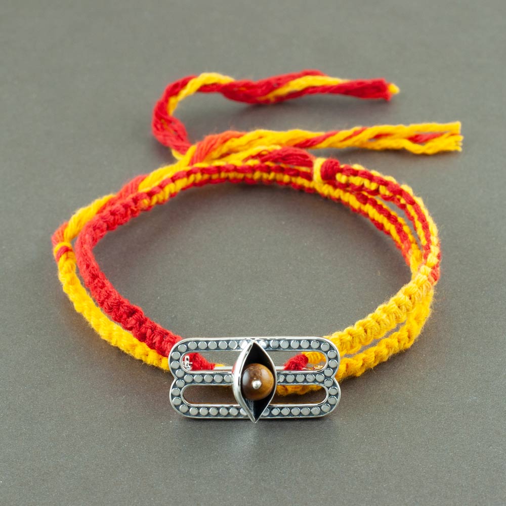Shiva Third Eye Silver Brooch with Tiger's Eye Moli Rakhi Bracelet